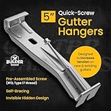 Bulder Quick-Screw 5" Gutter Hangers - Heavy Duty Hidden Gutter Brackets with Pre-Assembled Inserted Gutter Screws - Rain Gutter Parts and Accessories to Fix or Repair Sagging Rain Gutters (25 Count)