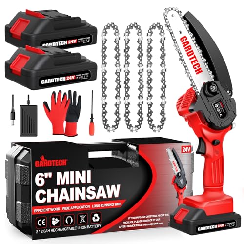 BEST Mini Chainsaw 6 Inch, Gardtech Cordless Portable Electric Chain Saw Handheld Electric Chainsaws with 2023 Upgraded 4 Chains 2 Batteries Good for Olders, DIYer, Gardeners Continuously 2 Hours Work