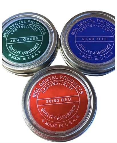 Wax Molding Materials Dental Casting Inlay Waxes 3 Pack Special 2 oz Tins 40/40 Green 60/60 Blue 80/80 Red