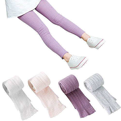 BOOPH 4 Pack Girls Legging Tight Flared Lace Footless Knitted Pant 3-4 Years Multicolor
