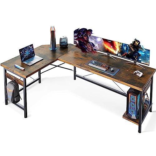 Coleshome 66" L Shaped Larger Gaming Desk, Corner Computer Desk, Sturdy Home Office Computer Table, Writing Workstation, Vintage