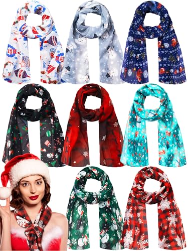 Shinymoon 8 Pcs Christmas Scarf for Women Soft Lightweight Scarf Winter Holiday Scarves for Xmas Decoration Present(58 x 13.4 Inch,Vivid Style)
