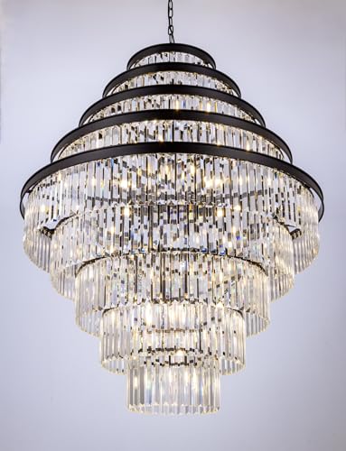 Wellmet Extra Large Crystal Chandelier, 9-Tier Luxury Crystal Chandelier, Black Crystal Chandelier for Living Room, Dining Room, Porch, Entryway, Hallway, Restaurant, 31''W