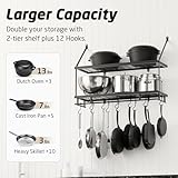 KES 30-Inch Kitchen Pot Rack - Mounted Hanging Rack for Kitchen Storage and Organization- Matte Black 2-Tier Wall Shelf for Pots and Pans with 12 Hooks - KUR215S75B-BK