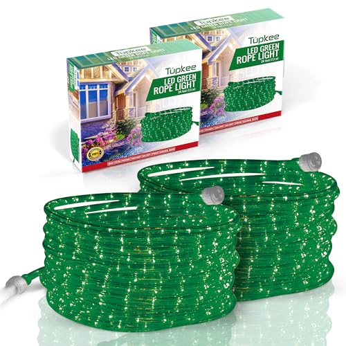 Tupkee LED Rope Light Green - for Indoor and Outdoor use, 24 Feet (7.3 m) - 10MM Diameter - 144 LED Long Life Bulbs Rope Tube Lights - Pack of 2