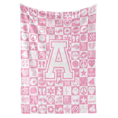 InnoBeta Preppy Throw Blanket, Personalized Initial Throw Blanket, Cute Throw, Cosmetic Bedding Stuff, Birthday Gift for Daughter, Preppy Things for Girls, A