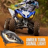 OPP ULITE Led Headlights Assembly for Yamaha Raptor, Yamaha YFZ, Yamaha Wolverine, High Low Beam & White DRL & Amber Turn Signal Light, DOT Approved ATV Headlight, 2PC Pack