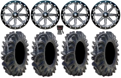 Bundle - 9 Items: MSA Lok 14" UTV Wheels 28" Terminator Tires [4x137 Bolt Pattern 12mmx1.25 Lug Kit]