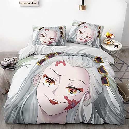 NICHIYOBI Demon Killer Kokushibo Muzan Twelve Kizuki Duvet Cover Set 3D Bedding Comforter Cover 3 Pcs (1 Duvet Cover+2 Pillowcases) Bedding Set (03,King-104x90in+20x30in*2)