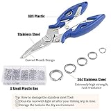 Rustark 201 Pcs Stainless Steel Fishing Split Rings 5 Sizes Double High Strength Lure Tackle Connector kit with Fishing Pliers Fish Hook Remover Fishing Tackle for Freshwater and Saltwater