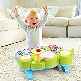 Baby Musical Toys 3 in 1 Piano Keyboard Xylophone Drum Set for 1 Year Old Girls Boys Toys Age 2 Music Instrument Learning Toys Toddlers 1-3 0-2 Birthday Easter Gift Infant Baby Toys 6 9 12 18 24 Month