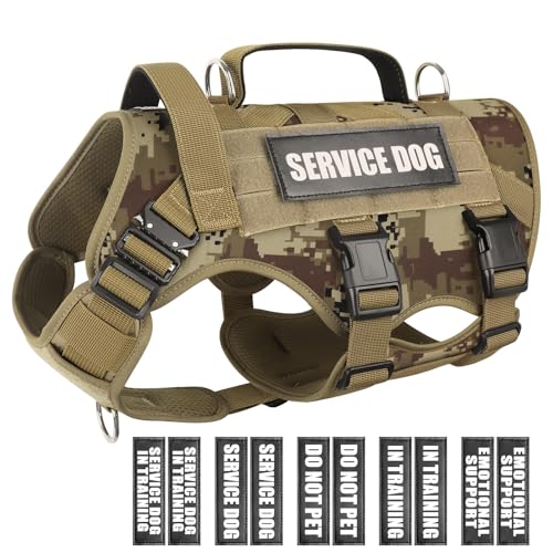 WINSEE Service Dog Vest Harness for Medium Dog, Tactical Working MOLLE Vest with 10 Pet Patches, No Pull Heavy Duty Harness for Training Walking