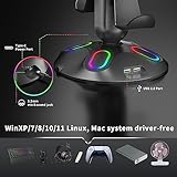 Gaming RGB Headphone Stand,Canmarin Controller Holder with 9 Light Modes - Headset Stand with 2 USB Charging Ports and 3.5mm & Type-C - Controller Stand Hanger Accessories for Desk and Gamer(Black) A