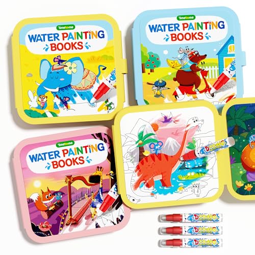 Timetome Reusable Children's Water Painting Book 3 Books with Themes of Fairy Tale Kingdom & The Animal World，Watercolor Painting Books for Kids Paint Magic with Water