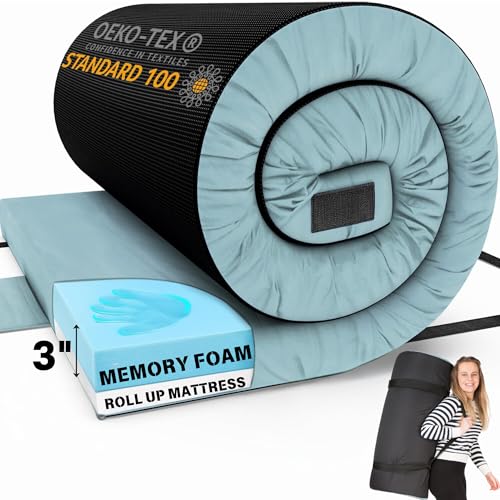 Matrix Cell Memory Foam Camping Mattress Pad, Roll Up Mattress Floor Mattress for Adults, Camping Bed Roll, Camp Sleeping Mat Pad, Guest Cot Mattress, Car Portable Rollaway Bed Foldable