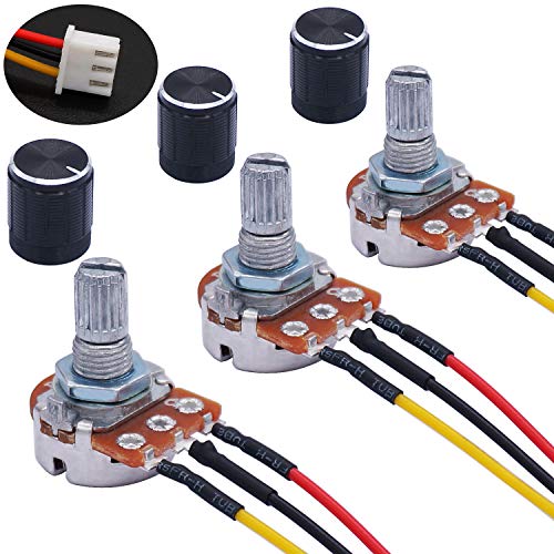 TWTADE 3PCS 100K Ohm Linear Taper Rotary Potentiometer WH148 B100K 3 Pin with XH2.54-3P Connector Wire Cable + Black Knob Cover Cap 148-100kBK