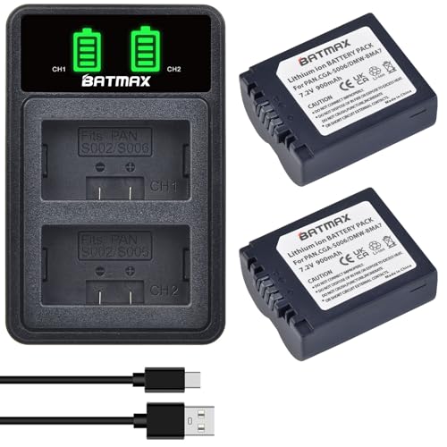 Batmax 2Packs CGA-S006 CGA-S006E Battery + Dual USB Charger for Panasonic Lumix DMC-FZ7 DMC-FZ8 DMC-FZ18 DMC-FZ28 DMC-FZ30 DMC-FZ35 DMC-FZ38 DMC-FZ50 Digital Cameras