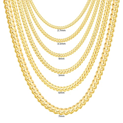 Nuragold 18K Real Yellow Gold Solid Miami Cuban Link Chain Necklace 16"-30" (2.7mm-7mm) Italian Jewelry for Men & Women - 2.7mm,20"