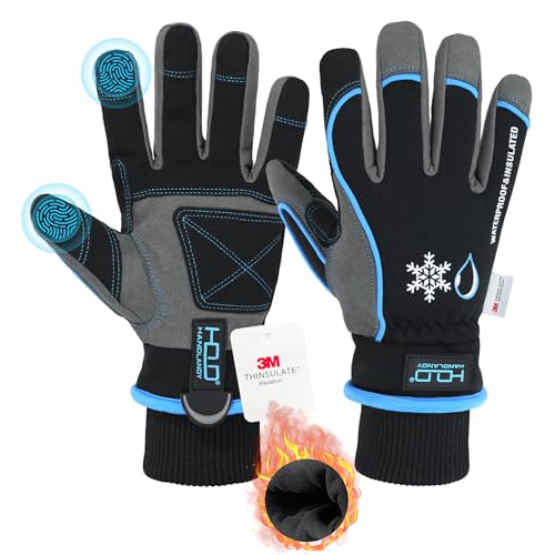 HANDLANDY Waterproof Insulated Work Gloves, 3M Thinsulate Thermal Winter Gloves for Men Women Touch Screen, Warm Ski Snowboard Cold Weather Gloves (Large, Blue)