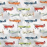 Joann Fabrics 1 Yard - Vintage Planes Airplanes on Light Gray Cotton Fabric (Great for Quilting,Sewing,Craft Projects,Throw Pillows and More) 1 Yard X 44 inch,Grey,Orange,Red,Blue,Green