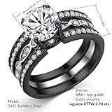 MABELLA Couple Rings Black Men’s Titanium Matching Band Women CZ Stainless Steel Engagement Wedding Sets Size Women 7 Men 10