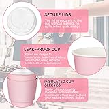 48 Pcs 12 oz Disposable Coffee Cups with Lids and Sleeves Bulk, Insulated Hot Chocolate Paper Cup for Hot and Cold Beverage Water Juice Cocoa Tea Party Restaurants Travel Supplies (Pink)