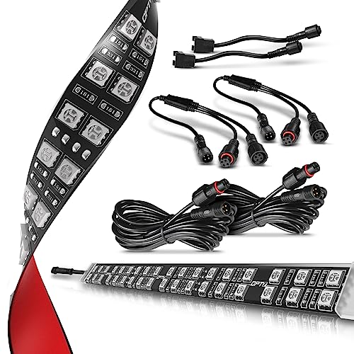 OPT7 Aura Double Row Expansion Pack - 2pc 12” LED Strips w/Splitters and Extension Wires for Interior, Wheelwell, Grille, Motorcycle, Cruiser, Golf Cart, Boat