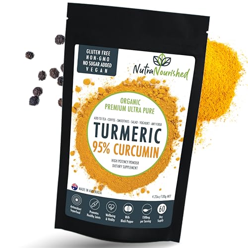 Pure Organic 95% Curcumin Powder - 1500mg Turmeric Extract with Black Pepper for Maximum Absorption - Natural Support 120g