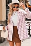 Happy Sailed Womens Plaid Blazers Fashion Work Suits Long Sleeve Double Breasted Open Front Tweed Blazer Jackets Professional Teacher Outfits for Work Pink L