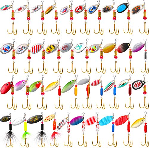 Skylety 40 Pieces Fishing Lures Hard Metal Spinner Spinner Baits for Bass Perch Pike Walleye Trout Salmon Bass Trout Lures with Tackle Box