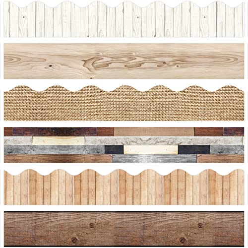 Whaline 104FT Wood Bulletin Board Borders 6 Design Farmhouse Rustic Wood Trimmer Stickers Self-Adhesive Wood Theme Bulletin Board Decoration for Students Classroom Chalkboard Whiteboard School Decor