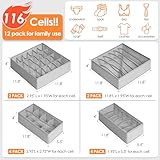 12 Pack Sock Underwear Drawer Organizer Dividers, 116 Cells Fabric Foldable Dresser Closet Organizers and Storage Bins for Baby Clothing, Women Men Underwear Socks, Bra, Ties, Scarf