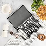 Flatware Storage Case with 5 Adjustable Compartments - Tableware Utensil Chest with Carrying Handles - Protects and Organizes Cutlery and Silverware - Hard Shell and Stackable