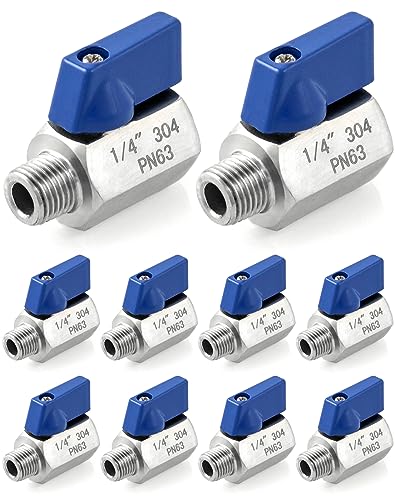 QWORK Mini Ball Valve, 10 Pack 1/4" NPT Thread Female and Male 304 Stainless Steel Shut-Off Valves