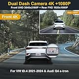 Fitcamx Front 4K+Rear 1080P Dash Cam Suitable for VW ID.4 2021 2022 2023 2024 & Audi Q4 e-tron 2022-2024, OEM Look, Dual HD Video, Built-in WiFi&APP, Loop Recording, G-Sensor, Easy to Set, 128GB Card