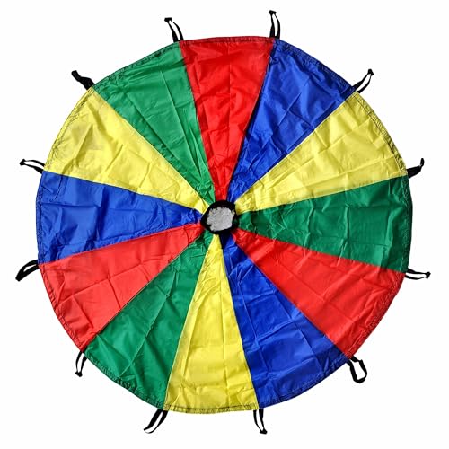 GSi Kids Play Parachute Rainbow Parachute Toy Tent Game for Children Gymnastics Cooperative Play and Outdoor Playground Activities (16 Feet)