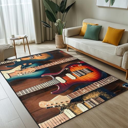 Doteon Electric Guitar Area Rug Musical Rugs Non-Slip Floor Modern Mat for Living Room Bedroom Music Room, Home Decor 5' x 7'