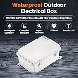 QILIPSU Waterproof Junction Box IP67 Outdoor Plastic Electrical Project Enclosure Weatherproof with Mounting Plate, Wall Brackets, Hinged Grey Cover 11.2"x7.7"x5.1"