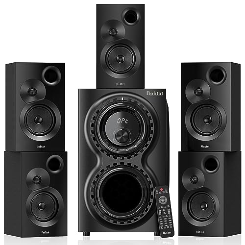 Bobtot Surround Sound Systems 1400 Watts Peak Power Home Theater Speakers - 12" Subwoofer Strong Bass 5.1 Wired Loud Stereo Audio System with Bluetooth HDMI ARC Optical Input for TV