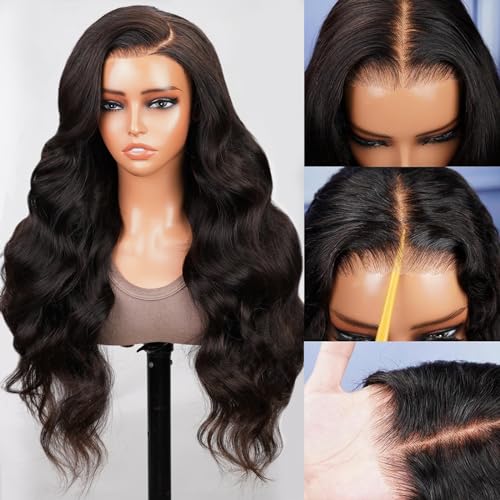 MEGALOOK 6x5 Wear and Go Glueless Human Hair Pre Plucked Pre Cut Lace 12A 220% Density Upgraded Glueless Body Lace Front Wigs Human Hair Real Bleached Tiny Knots 26 Inch