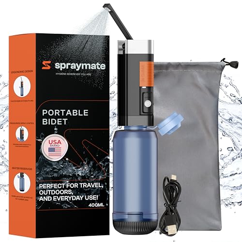 Portable Bidet for Travel – Electric High Pressure Rechargeable Bidet for Women & Men | 400ML Bottle | 650ML/Min Flow | USB-C | 1100mAh Battery | USA Brand – Spray Mate