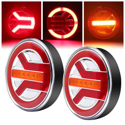 Ourbest LED Trailer Round Turn Signal Tail Light, 5inch Truck Rear Hamburger tail Light Waterproof Stop Indicator Lamp 12V 24V for Trailer Truck Lorry Caravan Van