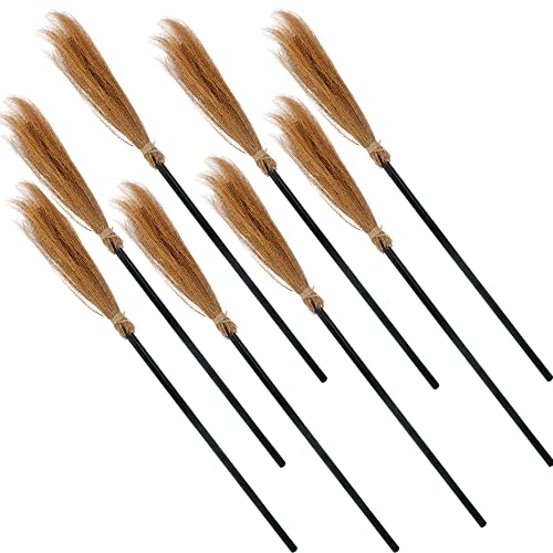 Cotiny 8 Pieces Halloween Witch Broom Adjustable Broomstick Plastic Witches Cosplay Props for Halloween Witch Costume Accessories Wizard Decor