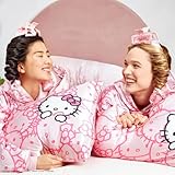 Kitsch Hello Kitty Satin Pillowcase, Softer Than Silk for Hair & Skin, Machine Washable, Wrinkle-Free, Standard Size, and Satin Scrunchies No Damage Hair Ties Pink Kitty Faces, 2 Piece Set