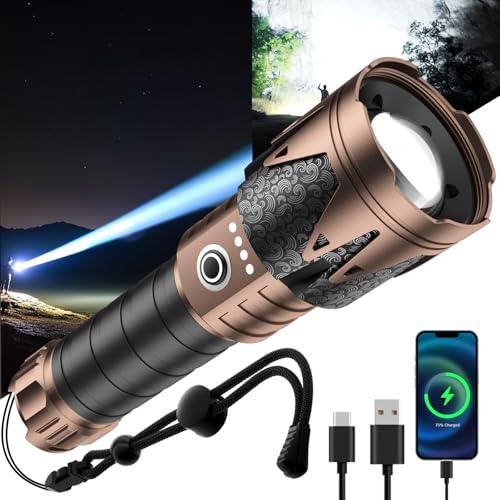 SKYFIRE LED Flashlights High Lumens,20000.00lm Super Bright Tactical Flashlights, Zoomable,Five Modes,Waterproof Flash Light for Camping Essentials,Outdoor,Home,Gifts(Upgraded- No Lens)