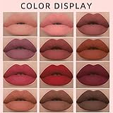 12Pcs Matte Liquid Lipstick Makeup Set, Long Lasting Waterproof Velvet Lip Gloss High Pigmented Lip Makeup Gift Sets for Girls and Women