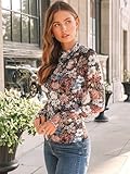 Dealmore Lace Long Sleeve Floral Mesh Mockneck Going Out Tops for Women Fashion Fall Outfits 2024 Floral Fierce M