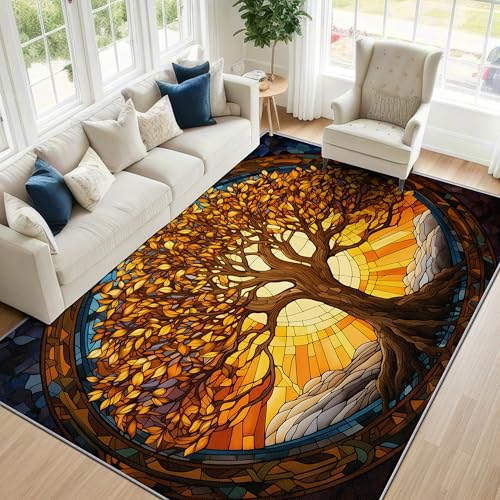 Tree of Life Washable Rugs - 5x8ft - Norse Mythology Celtic Viking Nordic Rugs for Living Room Non Slip Low Pile Area Rug for Bedroom,Tree of Life Carpets Room Decor