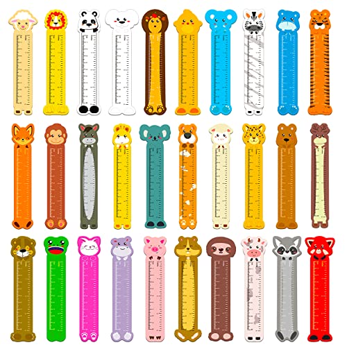 Chinco 60 Pieces Kids Bookmarks Animal Funny Cartoon Ruler Cute Reading Marks Back to School Gifts for Animal Theme Bookmark Ruler for Kids Girls Students Adult