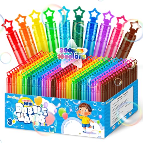 Baegzgx 300 Pcs 10 Colors Neon Bubbles Party Favors for Kids, Mini Bubble Wand Bulk in Gift Box as Goody Bags Stuffer, Children's Party Supplies, Carnival Prize Toys, Summer Beach Pool Toys